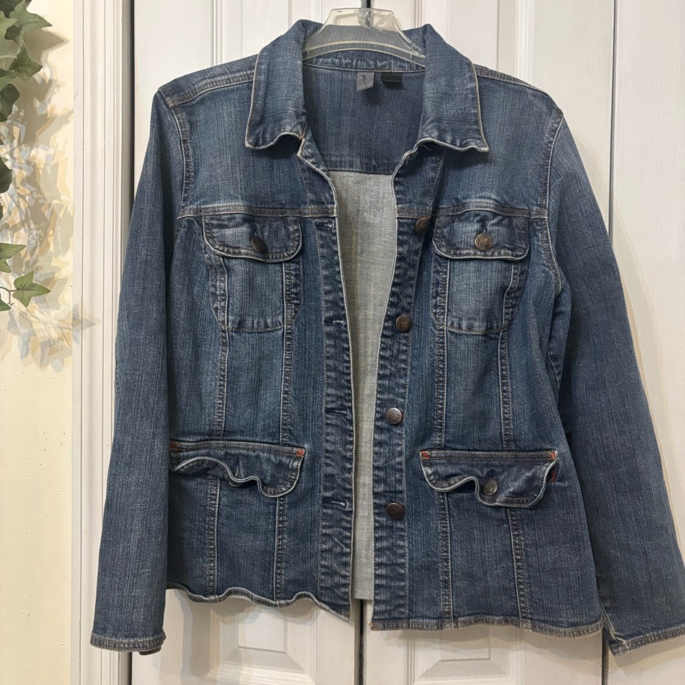 Venezia Dark Blue Jean Jacket w/Handpainted Design on Back-18-20